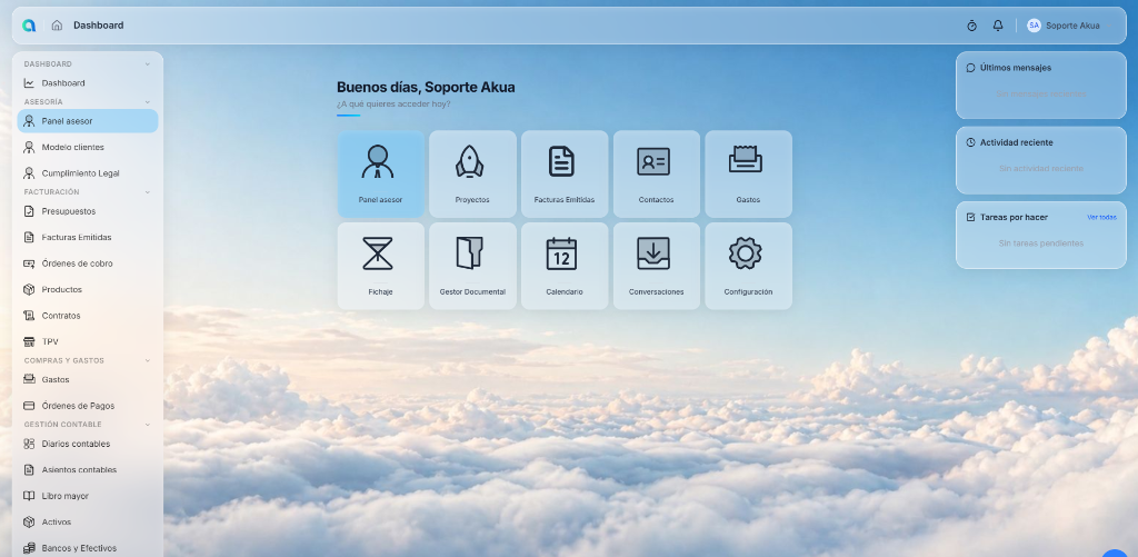 Panel del asesor en Akua.cloud